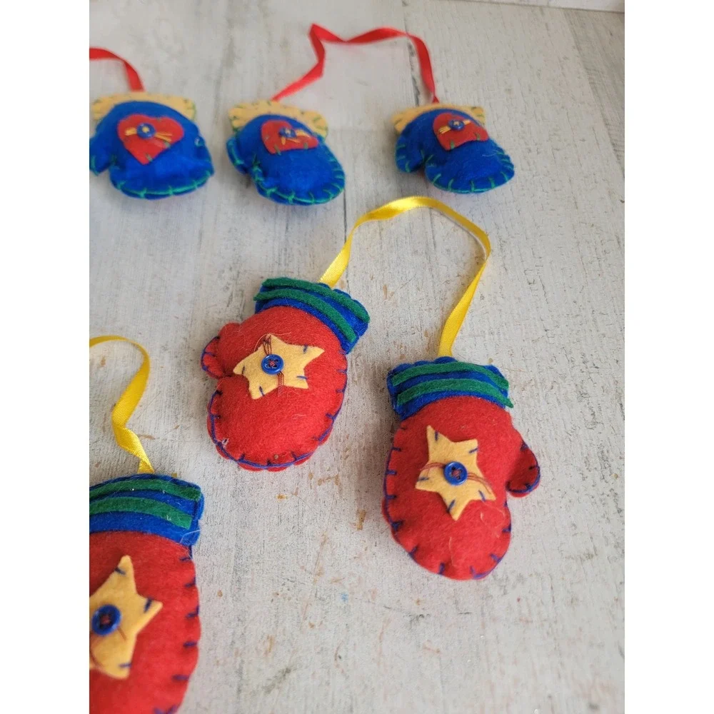 Mini felt mitten star heart ornament Xmas set plush home decor figure